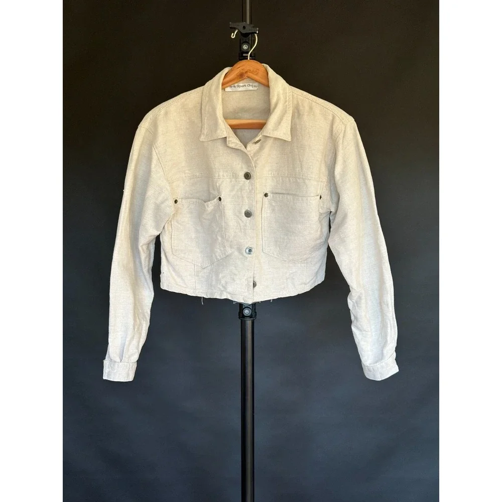 Vintage‎ Womens Paris Sport Club Linen Jacket Cream Ivory Large Buttons